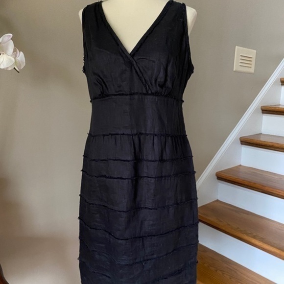 Talbots Tiered Black Linen Dress 10 - Picture 1 of 8